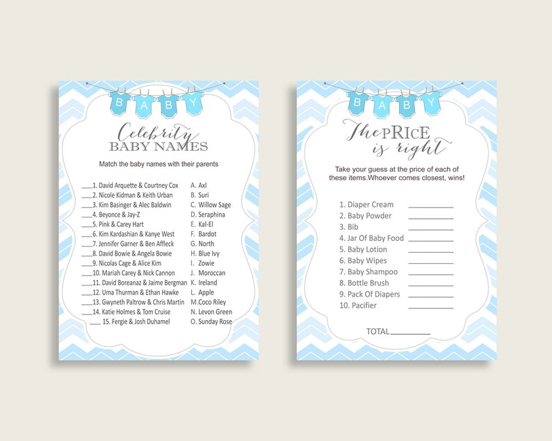 Chevron Baby Shower Games Printable Pack Blue White Baby | Etsy