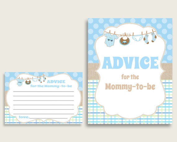 Clothes Advice For Mommy To Be Cards & Sign, Printable Baby Shower Blue Beige Advice For New Parents, Instant Download, Popular Most bc001 Il_570xn