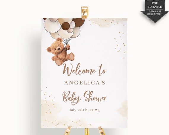 Teddy Bear Baby Shower Welcome Sign Gender Neutral, Printable or Printed, Large Welcome Sign, Editable Party Yard Sign, Instant bsh01 Il_570xn