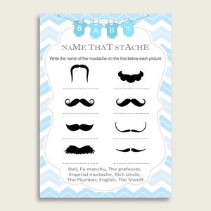 Name That Stache Baby Shower Name That Stache Chevron Baby Shower Name That Stache Blue White Baby Shower Chevron Name That Stache cbl01