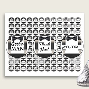 Little Man Hershey Kisses Circle Printable, Black Beige Hershey Kisses Labels Round Digital, Boy Baby Shower, Instant Download, lm001