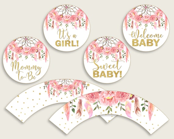 Dreamcatcher Cupcake Toppers Pink Gold Cupcake Wrappers Toppers Dreamcatcher Cupcake Toppers Pink Gold Cupcake Wrappers Toppers
