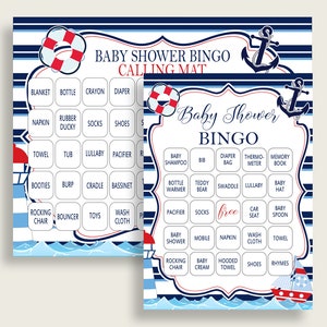 Nautical Baby Shower Bingo Cards Printable, Blue Red Baby Shower Boy ...