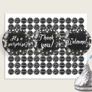 Chalkboard Winter Hershey Kiss Circle Printable, Black White Hershey Kisses Labels Round Digital, Gender Neutral Baby Shower, Instant X9XXW