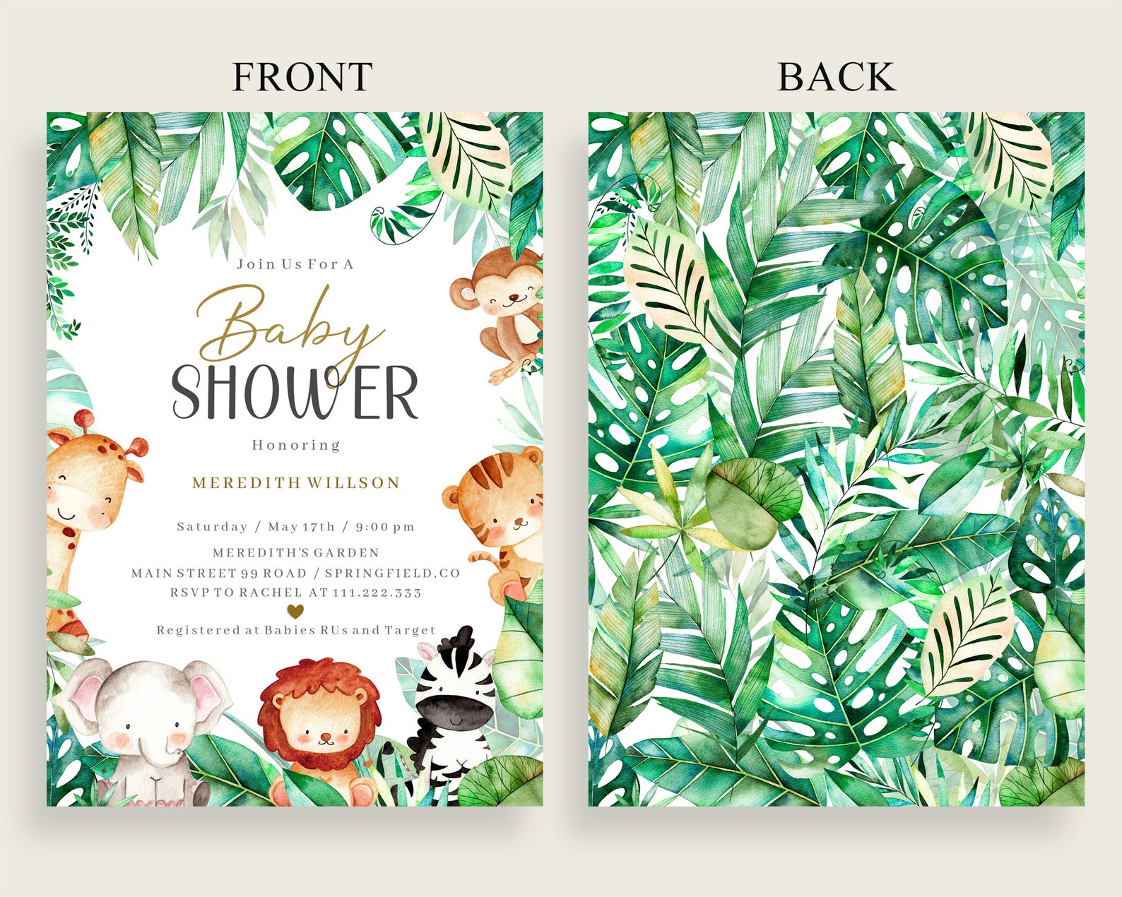 Safari Baby Shower Invitation Printable Digital or Printed - Etsy