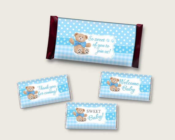 Brown and Blue Baby Shower Candy Wrappers