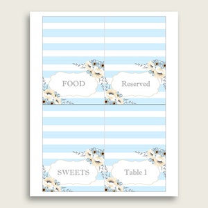 Stripes Folded Food Tent Cards Printable, Blue White Editable Pdf ...