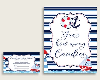 Blue Red Candy Guessing Game, Nautical Baby Shower Boy Sign And Cards, Guess How Many Candies, Candy Jar Game, Jelly Beans, Instant DHTQT