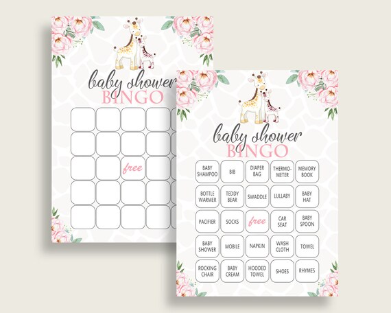 Giraffe Baby Shower Bingo Cards Printable, Pink Yellow Baby Shower Girl, 60 Prefilled Bingo Game Cards, Zarafa Jungle Madagascar sa001 Il_570xn