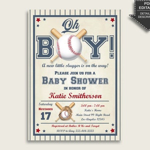 Baseball Baby Shower Invitations Printable, Digital Or Printed Invitation Baby Shower Boy, Editable Invitation Blue Beige All Star YKN4H image 2