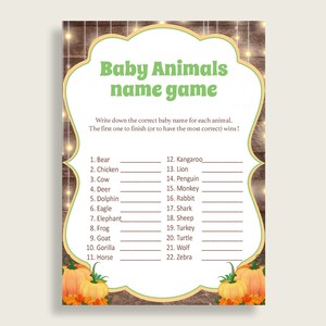 Autumn Name The Baby Animals Game Printable, Brown Orange Baby Shower Animal Game, Gender Neutral Baby Shower, Instant Download, 0QDR3