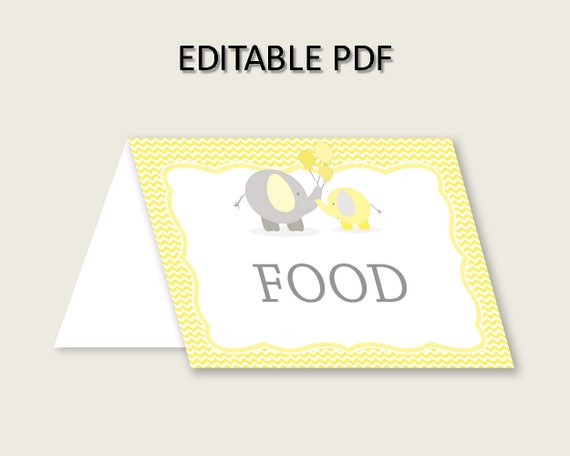 Food Tents Baby Shower Food Tents Yellow Baby Shower Food Tents Baby Shower Elephant Food Tents Yellow Gray prints digital download W6ZPZ Il_570xn