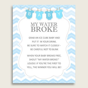 Chevron Baby Shower My Water Broke Game Printable, Blue White Ice Cube Babies Game, Boy Baby Shower Frozen Babies Game Sign 8x10 cbl01