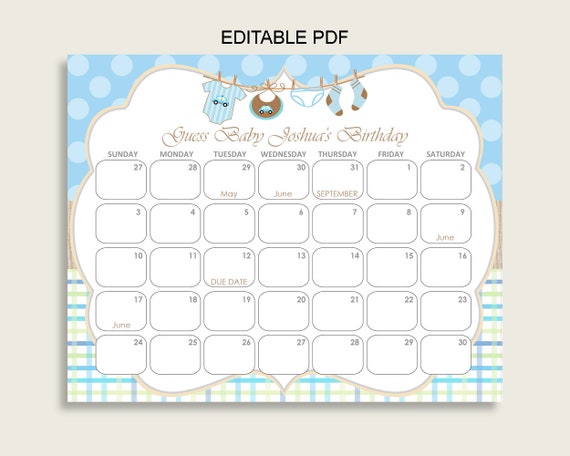 Blue Beige Guess Baby Due Date Calendar Game Printable Etsy