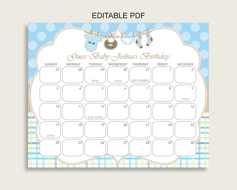 Blue Beige Guess Baby Due Date Calendar Game Printable | Etsy