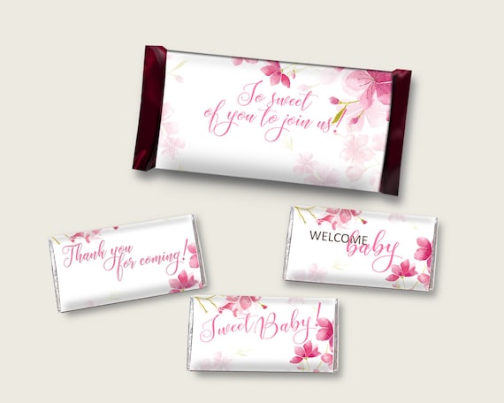 Cherry Blossom Hershey Candy Bar Wrapper Printable, Pink White Chocolate Bar Wrappers, Girl Shower Candy Labels, Instant Download, 5MQ8W Il_570xn