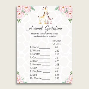 Giraffe Tier Schwangerschaft Schwangerschaft Spiel, rosa gelb Baby Shower Mädchen druckbare Aktivitäten, sofortiger Download, Zarafa Dschungel sa001