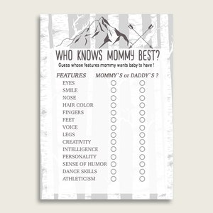 Gray White Who Knows Mommy Best Game, Guess The Features, Adventure Mountain Baby Shower Boy, How Well Do You Know Parents To Be S67CJ