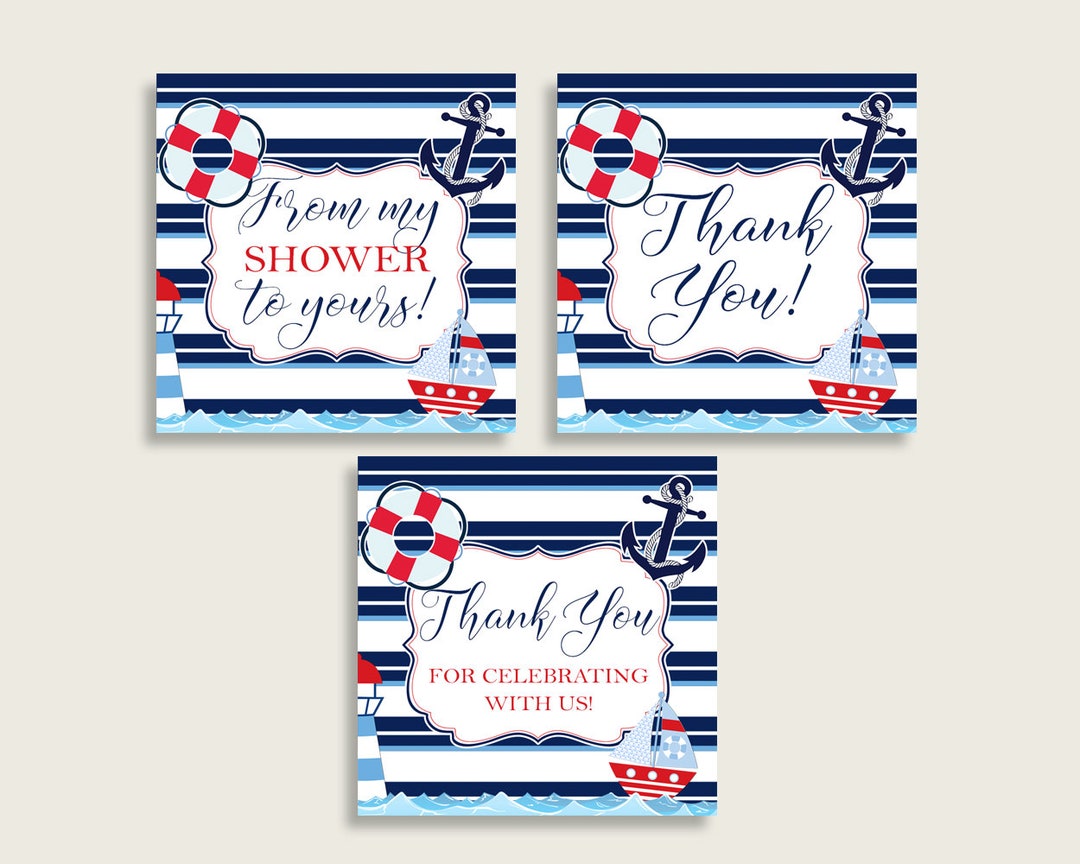 Nautical Baby Shower Square Thank You Tags Inch Printable, Blue