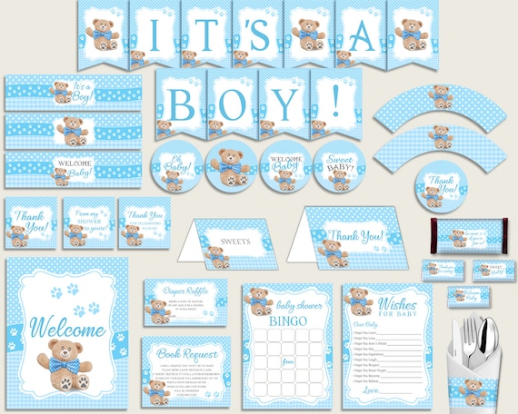 Blue Brown Baby Shower Decorations Boy Kit Teddy Bear Baby Etsy