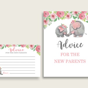 Pink Elephant Advice for Mommy to Be Cards &amp; Sign, Printable Baby ...