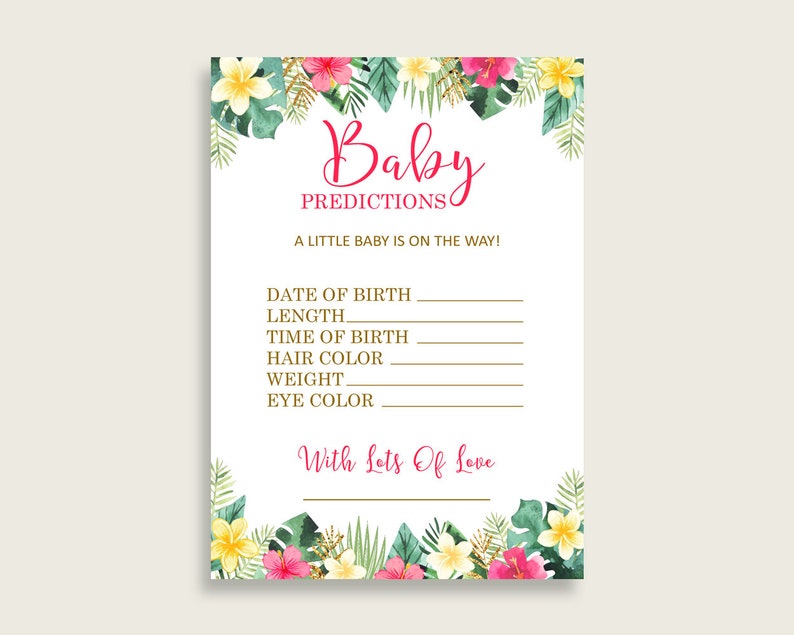 Baby Predictions Baby Shower Baby Predictions Hawaiian Baby Shower Baby Predictions Baby Shower Hawaiian Baby Predictions Pink Green 955MG image 3