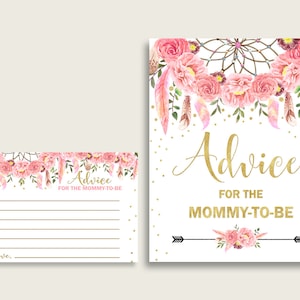 Consigli per l'acchiappasogni per la futura mamma, biglietti e firma, stampabile Baby Shower rosa oro consigli per i nuovi genitori, download istantaneo, tribale I60OO