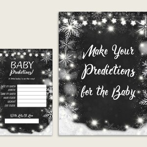 Cartes de prédiction et signe blanc noir imprimables, prédiction pour le jeu de bébé, tableau noir baby shower d’hiver neutre en matière de genre, instantané X9XXW