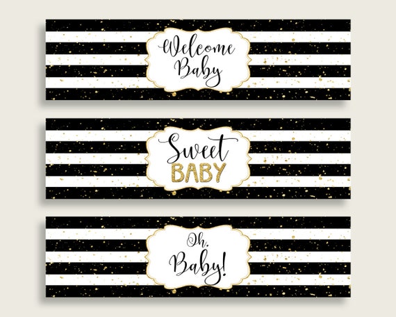Black Gold Water Bottle Labels Printable, Stripes Water Bottle Wraps, Stripes Baby Shower Gender Neutral Bottle Wrappers, Instant bs001 Il_570xn