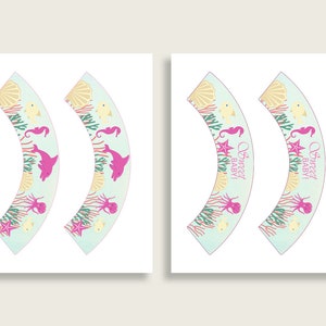 Under the Sea Cupcake Toppers, Pink Green Cupcake Wrappers, Toppers ...