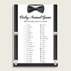 Little Man Name The Baby Animals Game Printable, Black Beige Baby Shower Animal Game, Boy Baby Shower, Instant Download, Cute Bowtie, lm001