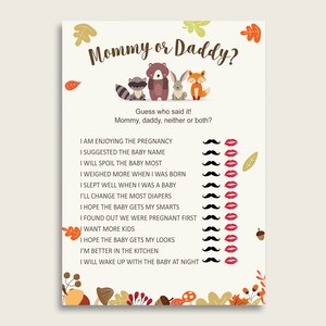 Brown Beige Mommy Or Daddy Baby Shower Gender Neutral Game Printable, Woodland Guess Who Said It, He Said She Said, Instant Download, w0001