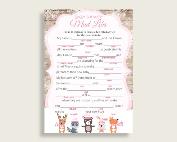 Mad Libs Baby Shower Mad Libs Forest Girl Baby Shower Mad Libs Baby Shower Forest Girl Mad Libs Pink White party organising pdf jpg OBJUF Il_570xn