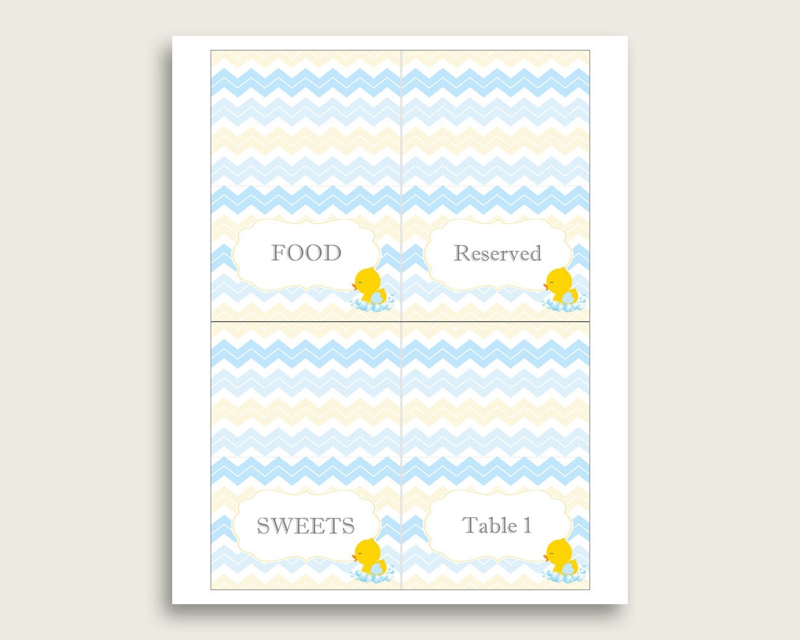 Rubber Duck Folded Food Tent Cards Printable Yellow Blue - Etsy