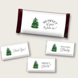 Winter Tree Hershey Candy Bar Wrapper Printable, Green White Chocolate Bar Wrappers, Gender Neutral Shower Candy Labels, Instant cgr01