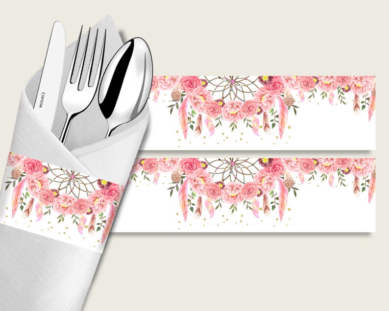 Dreamcatcher Baby Shower Napkin Rings Printable Pink Gold Etsy