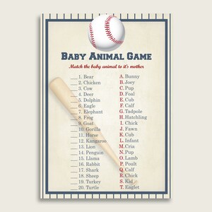 Baseball Name The Baby Animals Game Printable, Blue Beige Baby Shower Animal Game, Boy Baby Shower, Instant Download, All Star Sport, YKN4H