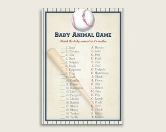 Baseball Name The Baby Animals Game Printable, Blue Beige Baby Shower Animal Game, Boy Baby Shower, Instant Download, All Star Sport, YKN4H