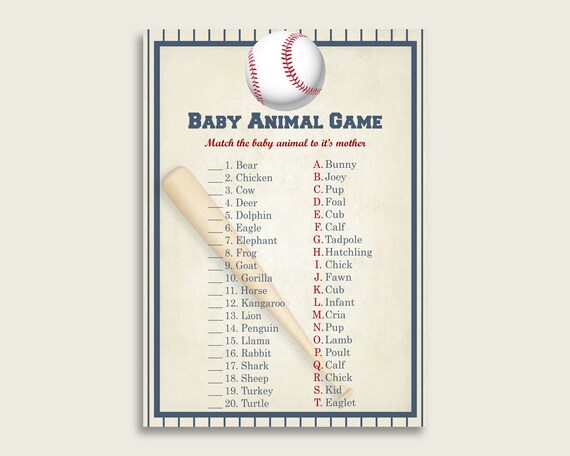 Baseball Name the Baby Animals Game Printable Blue Beige Baby - Etsy