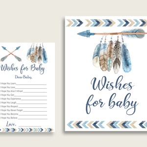 Blauw Beige wensen voor babykaarten & teken, Tribal pijlen baby shower jongen goed wensen spel afdrukbaar, Instant Download, Boho pijl QAQ18