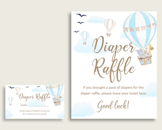 Hot Air Balloon Baby Shower Diaper Raffle Tickets Game, Boy Blue White Diaper Raffle Card Insert and Sign Printable, Instant Download CSXIS Il_570xn
