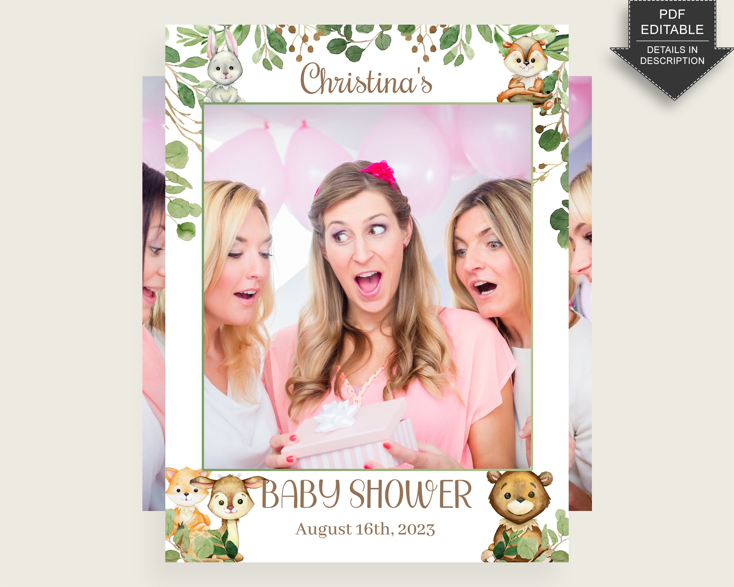Woodland Baby Shower Photo Booth Printable Selfie Frame Editable Selfie Frame Photo Prop Frame Gender Neutral Baby Shower