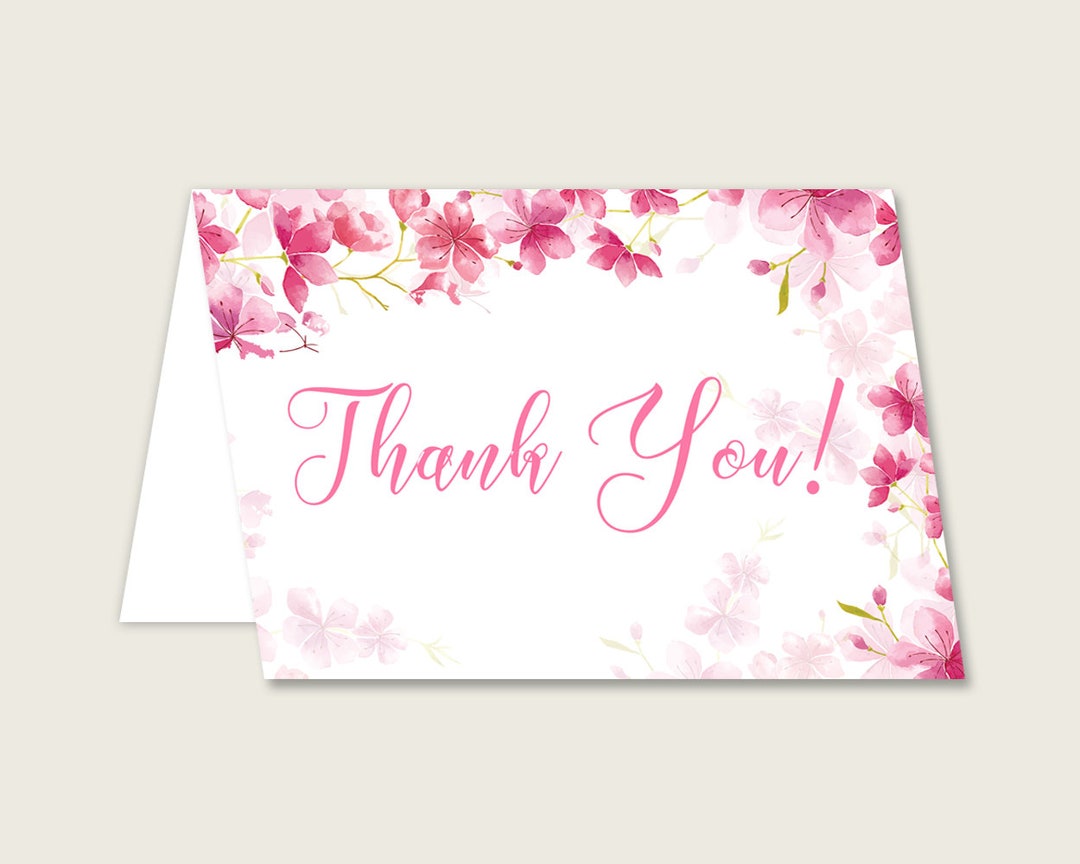 Pink White Thank You Cards Printable, Cherry Blossom Baby Shower Thank ...