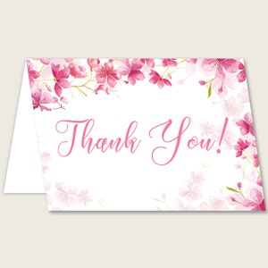 Biglietti di ringraziamento bianchi rosa stampabili, biglietti di ringraziamento per baby shower con fiori di ciliegio, biglietti di ringraziamento per ragazza doccia piegati, download istantaneo, 5MQ8W
