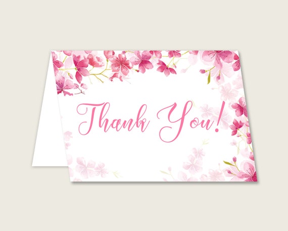 Pink White Thank You Cards Printable, Cherry Blossom Baby Shower Thank You Notes, Girl Shower Thank You Folded, Instant Download, 5MQ8W Il_570xn