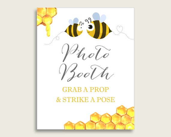 Bee Photobooth Sign Printable, Gender Neutral Baby Shower Yellow White Photo Booth, Bee Selfie Station Sign, 8x10 16x20, Instant bee01 Il_570xn