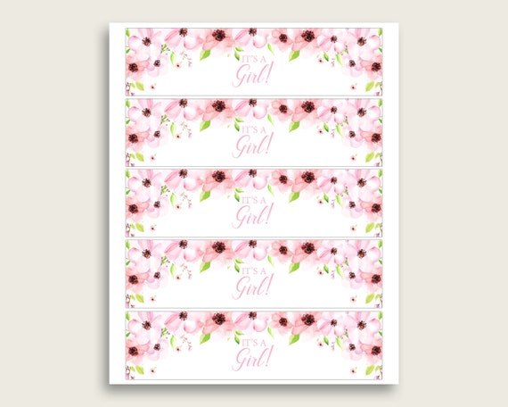 Pink Green Water Bottle Labels Printable, Flower Blush Water Bottle Wraps, Flower Blush Baby Shower Girl Bottle Wrappers, Instant VH1KL