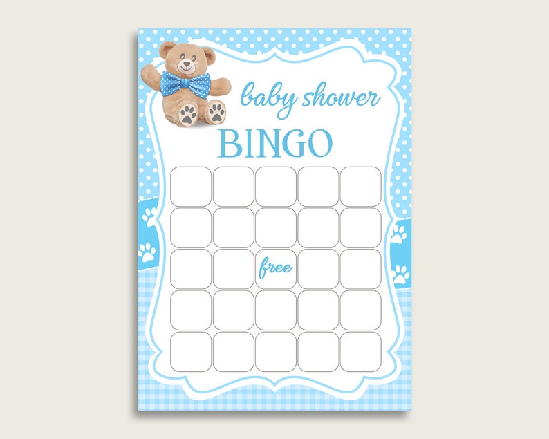 Blue Brown Baby Shower Bingo Blank Game Printable, Teddy Bear Baby Shower Boy Bingo Blank Cards, Bingo Gift Opening Game, Mr Bear tb001 image 1