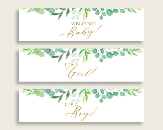 Green Gold Water Bottle Labels Printable, Greenery Water Bottle Wraps, Greenery Baby Shower Gender Neutral Bottle Wrappers, Instant Y8X33 Il_570xn