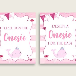 Sign The Onesie Baby Shower Design A Onesie Pink Whale Baby Shower Sign The Onesie Baby Shower Pink Whale Design A Onesie Pink White wbl02